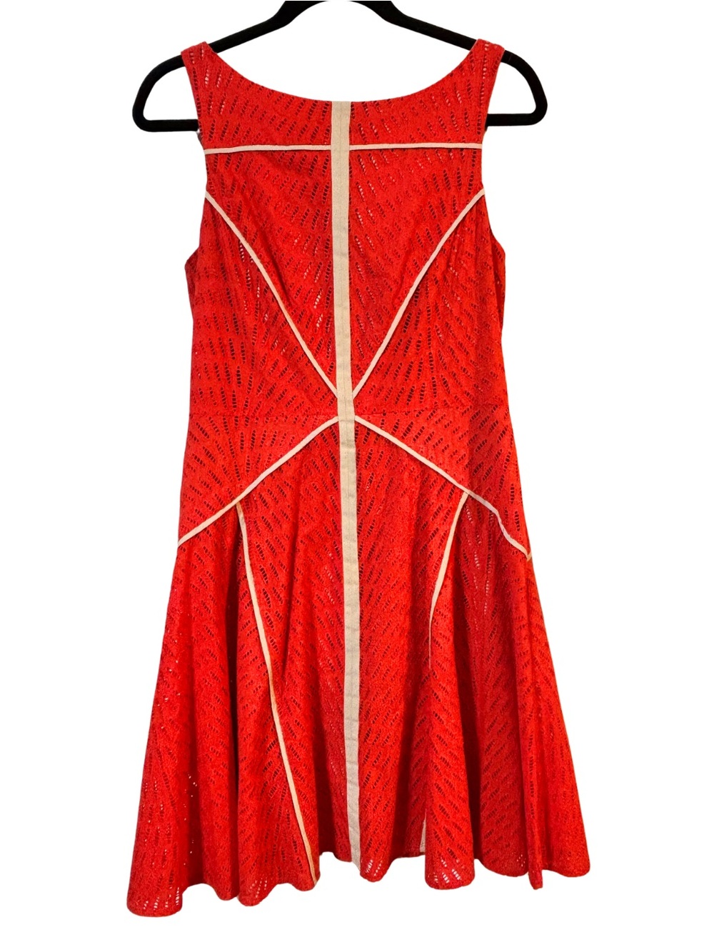 Vince Camuto Orange/Red Eyelet Fit-and-Flare Chemise with Cream Piping